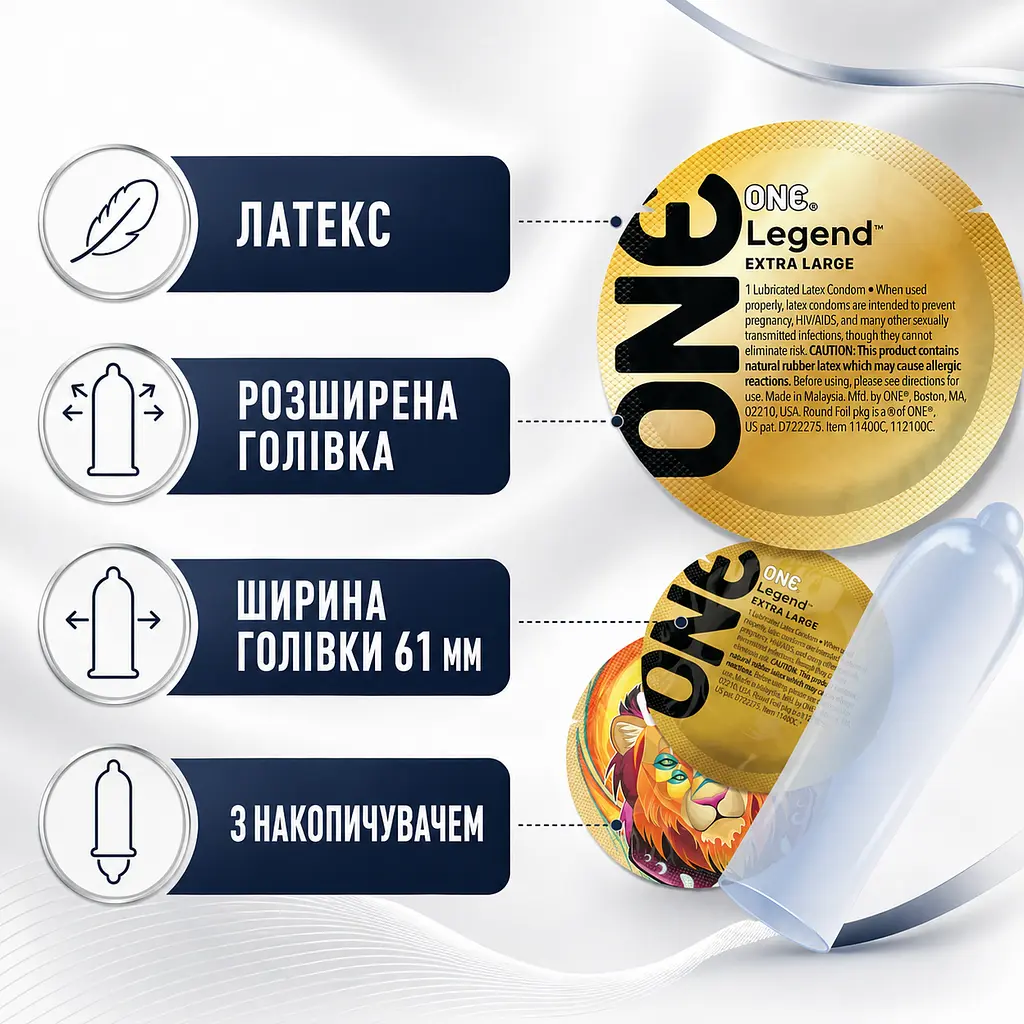 Презервативи ONE Legend XL 15 ШТ, класичні гладкі латексні, збільшеного розміру, з розширеною голівкою - фото 4