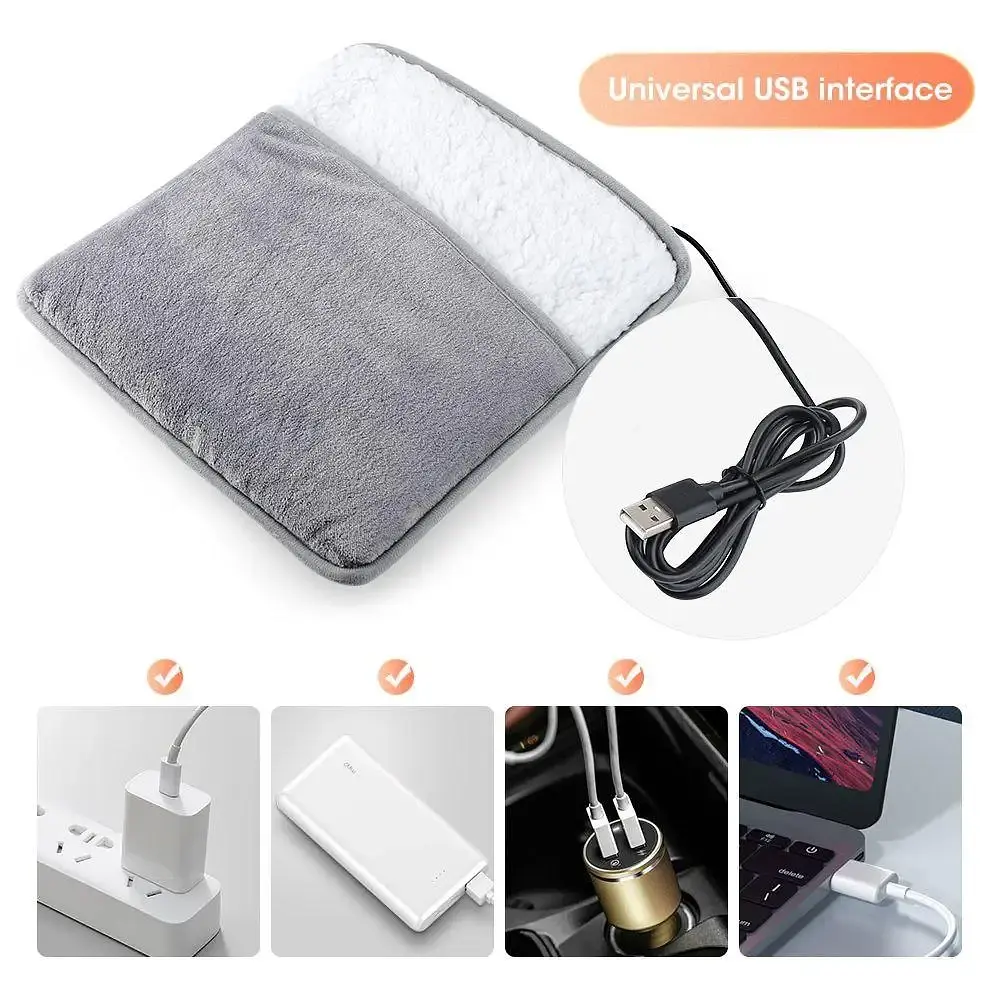 USB-грілка для ніг із м’якого плюшевого матеріалу 29 × 29 × 2,5 см Сіра (00313) - фото 2