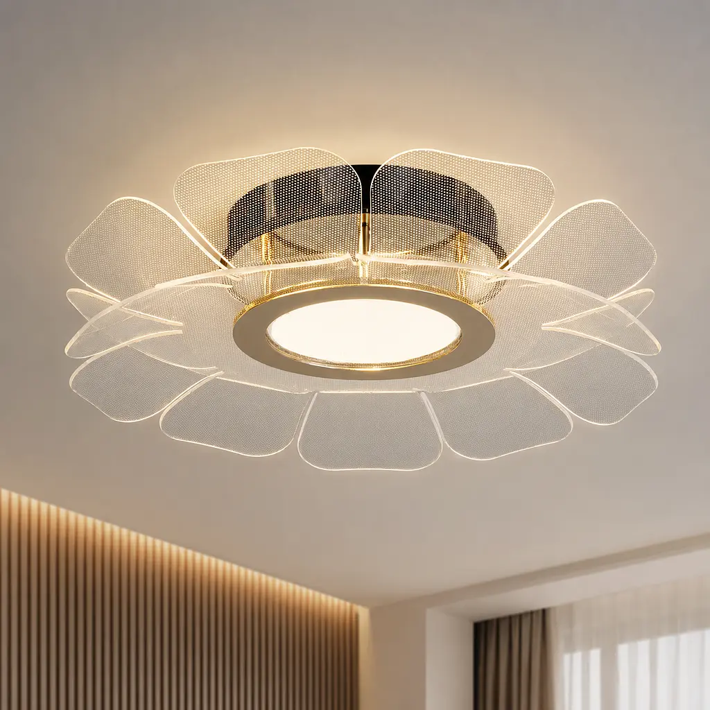 Декоративна стельова LED-люстра Artlight 1032-450 GD+BK у формі квітки з прозорими акриловими пелюстками