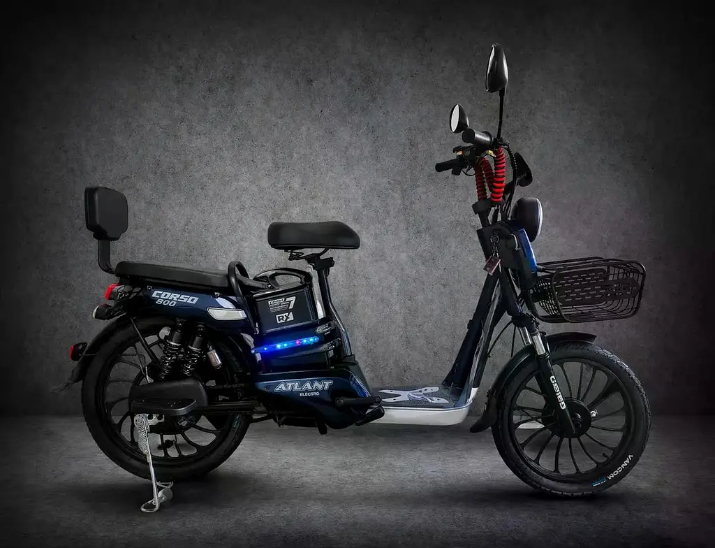Электровелосипед двухместный Corso Atlant (800W,48V,20Ah) + корзина синий - фото 2
