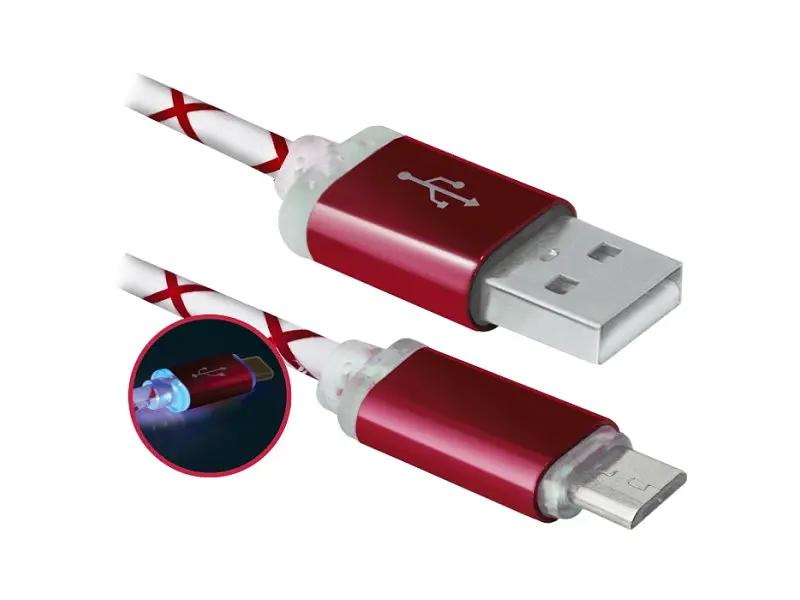Кабель Defender USB08-03LT USB(AM)-MicroBM RedLED backlight (87556) - фото 2