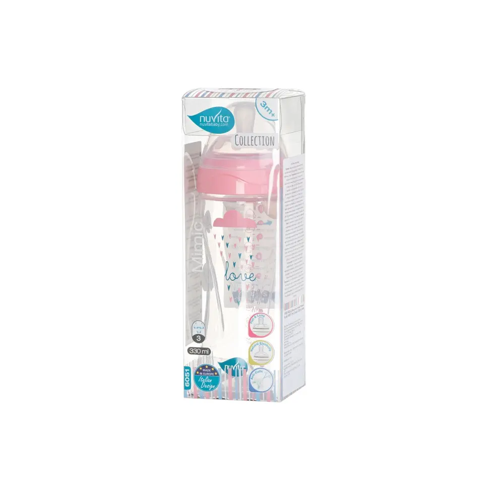 Детская бутылочка Nuvita 6051 Mimic Collection антиколиковая 4+ 330 мл розовая NV6051ROSA - фото 3