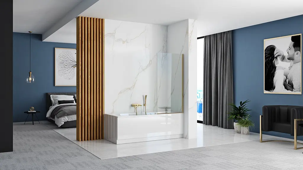 Шторка для ванны Rea Elegant gold 70 см REA-W5600, Универсальная, прозрачный, золотой - фото 4