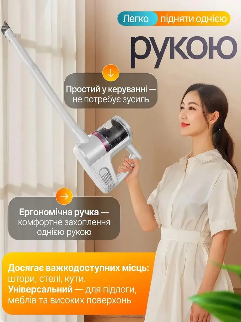 Бездротовий пилосос 4 в 1 білий для дому й авто, сухе та вологе прибирання, 4 насадки (49675836) - фото 6