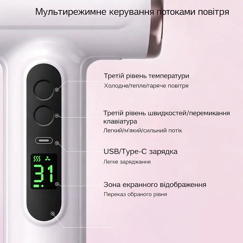 Акумуляторний бездротовий фен для волосся з режимом гарячого повітря портативний фен з акумулятором - фото 6