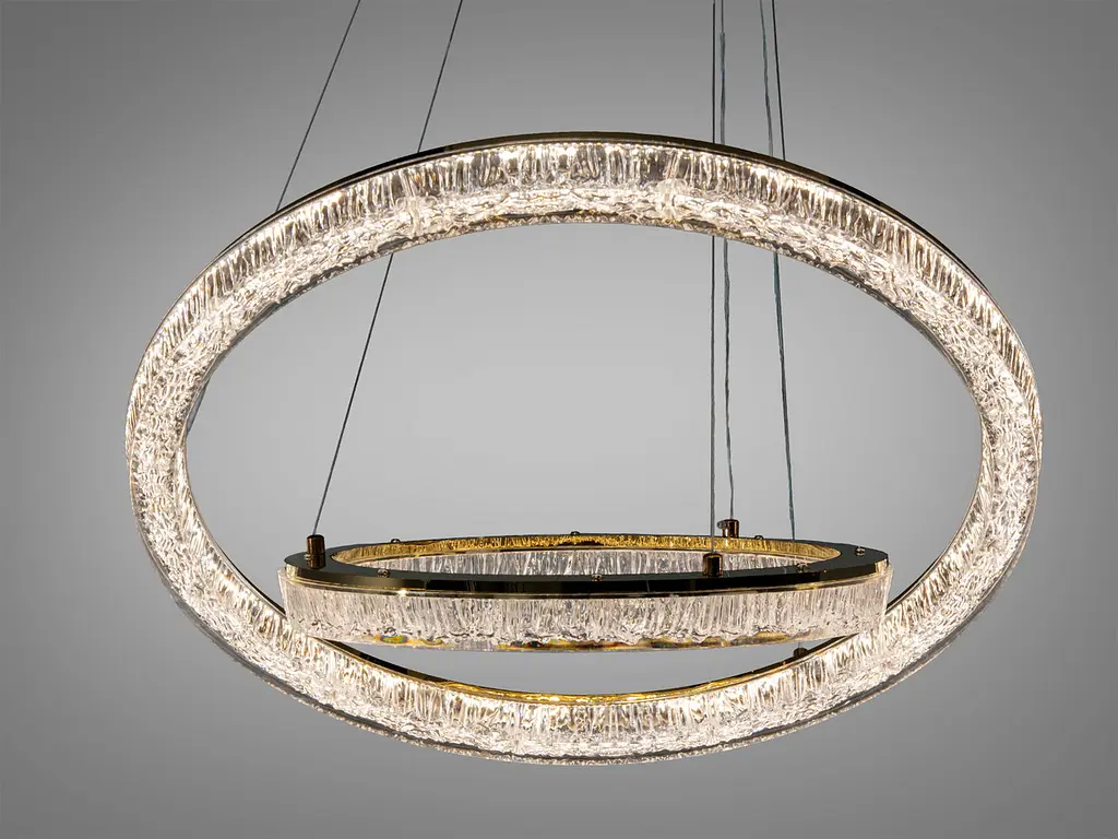 Сучасна підвісна LED люстра на 20 м2 Diasha 1712/600+400G, золото, 2 кільця, 70 W - фото 3
