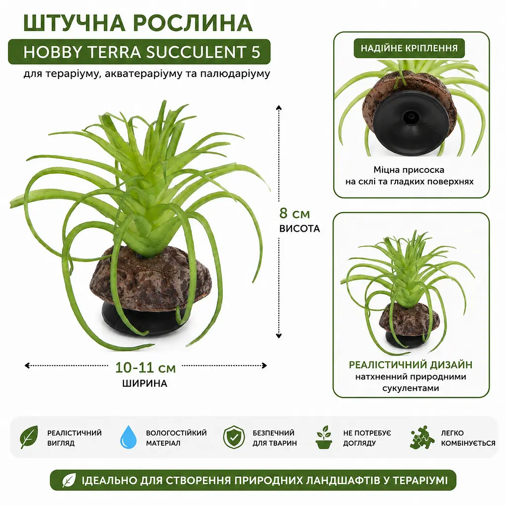 Штучна рослина Hobby Terra Succulent 5 8 см (37734) для тераріуму, акватераріуму та палюдаріуму - фото 2