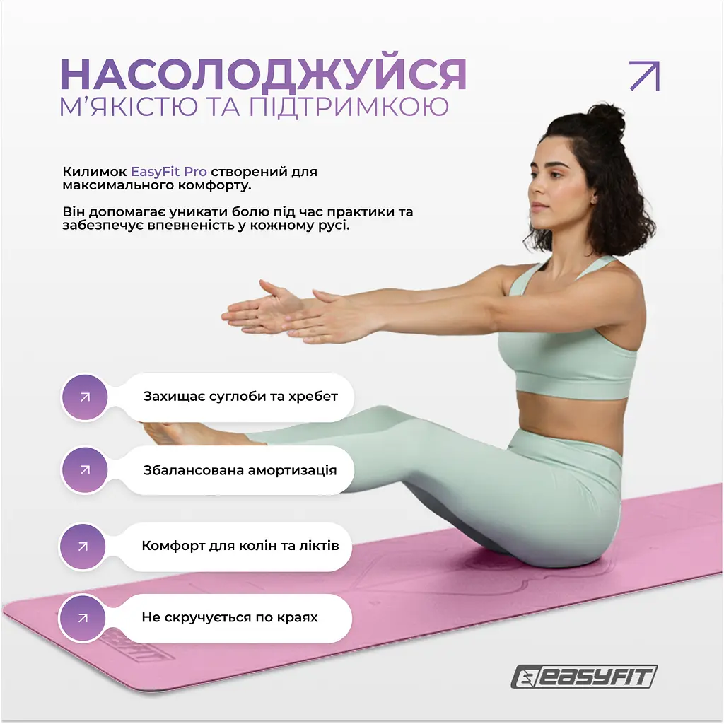 Коврик для йоги профессиональный EasyFit Pro каучук 5 мм Розовый - фото 7