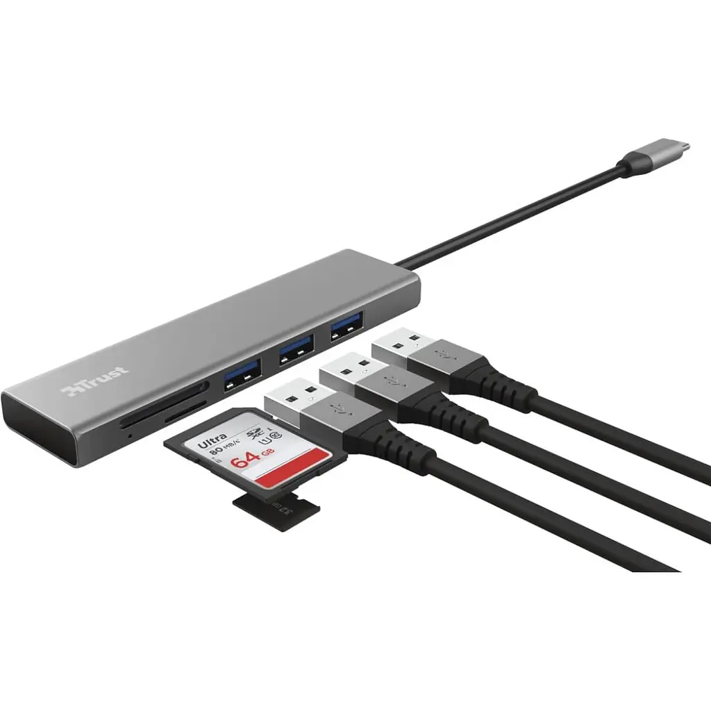 USB-Хаб Trust USB-хаб HALYX FAST 3USB+CARD READER USB-C ALUMINIUM (24191_TRUST) - фото 2