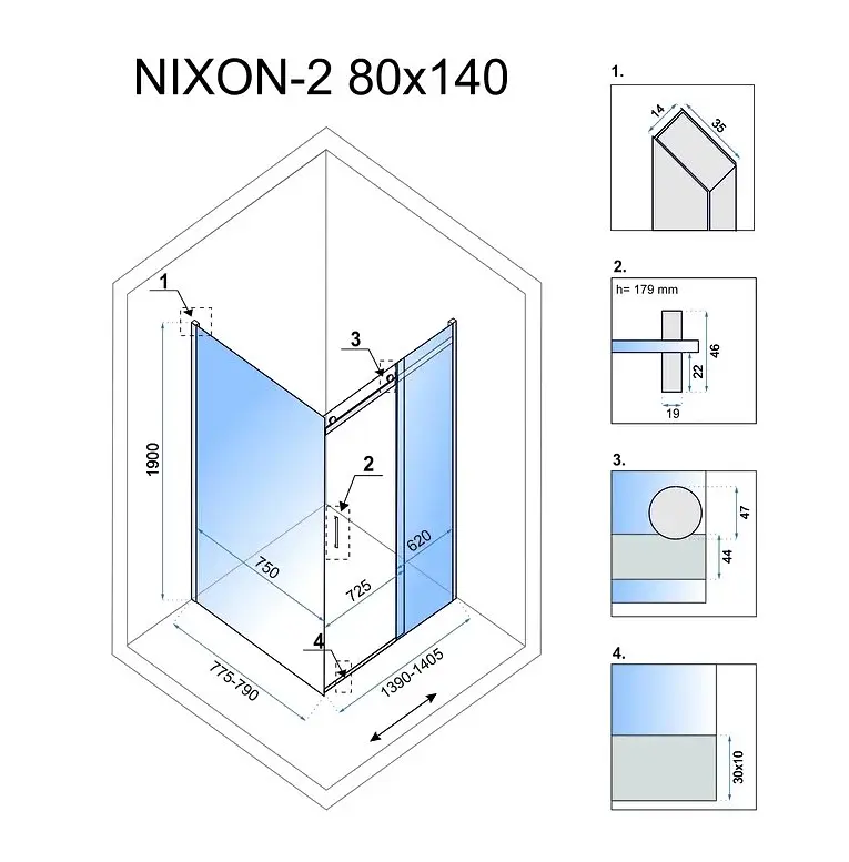 Душова кабіна Rea Nixon 80x140 P chrome REA-K5010 + REA-K5007, Хром, Права, прозорий, хром - фото 5