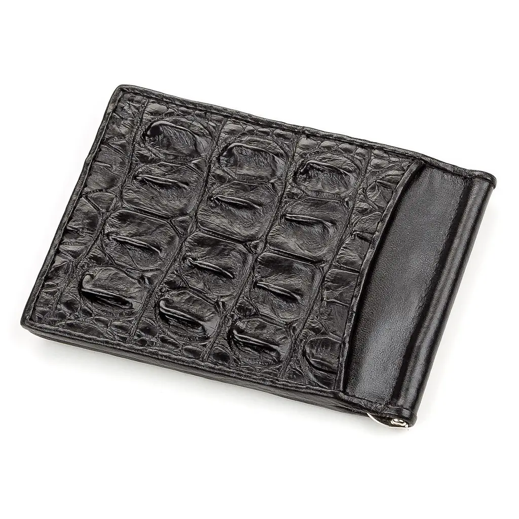 Затискачач з натуральної шкіри крокодила чорний CROCODILE LEATHER 18169 - фото 2