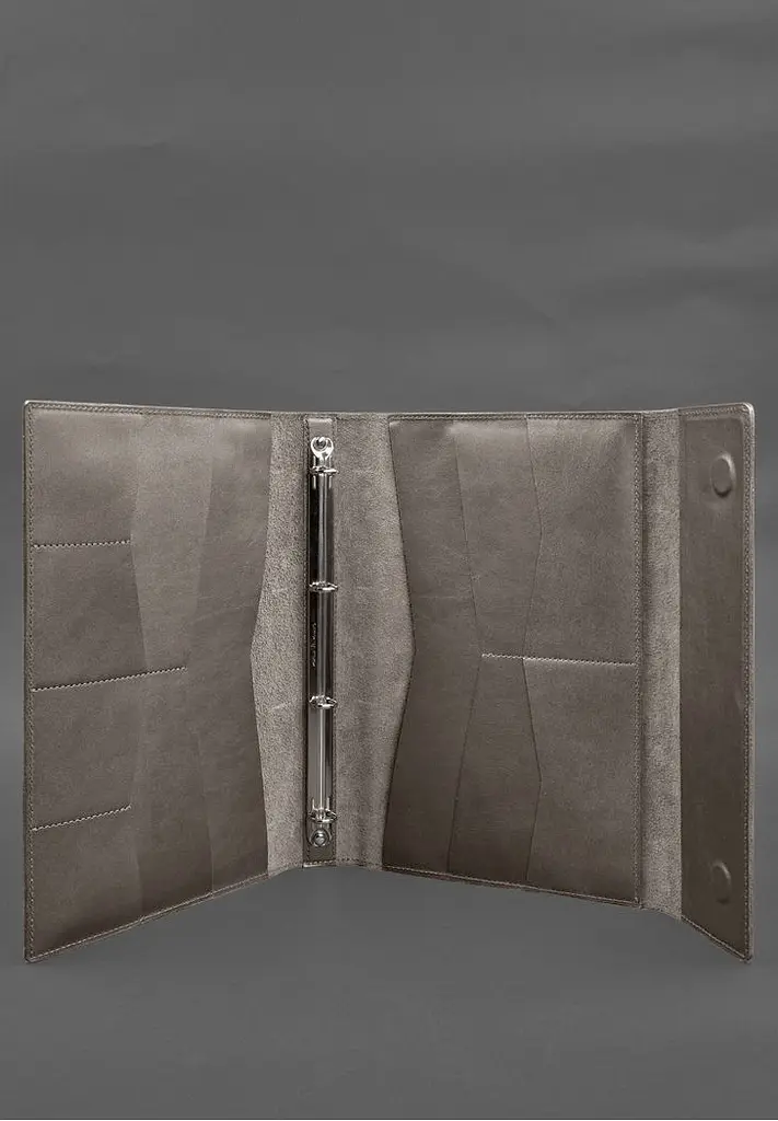 Кожаная папка для документов "Семейная" А4 на сегрегаторе с файлами темно-бежевая - фото 6