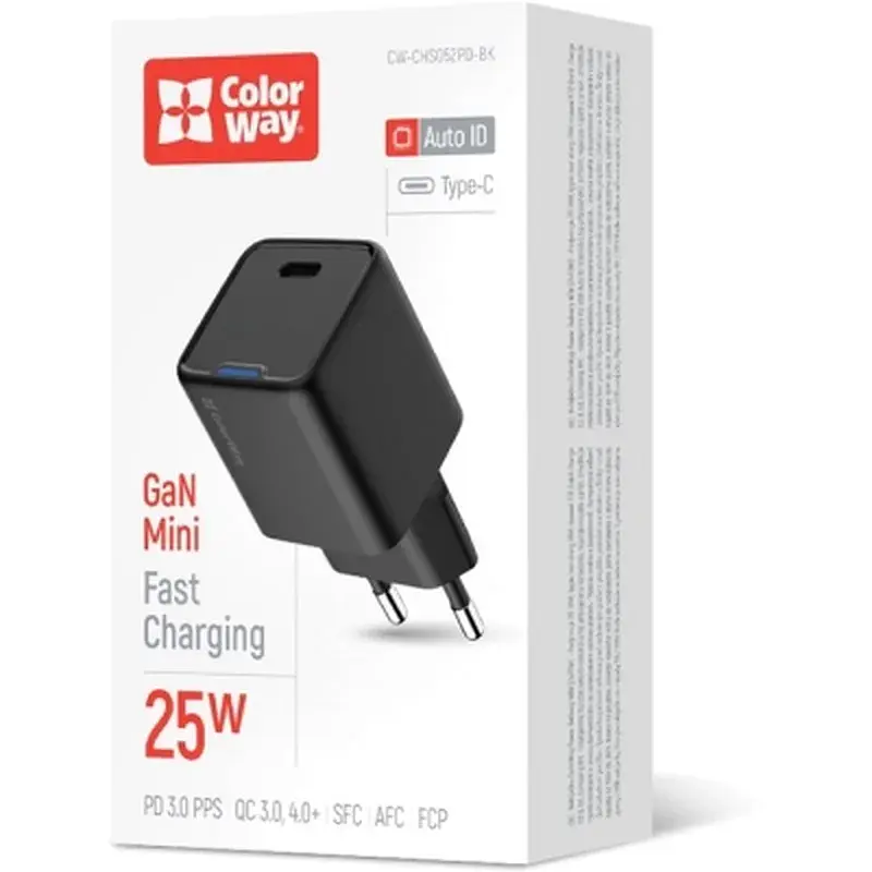 Зарядний пристрій ColorWay GaN Mini 25W PD Port PPS USB-C black (CW-CHS052PD-BK) - фото 6
