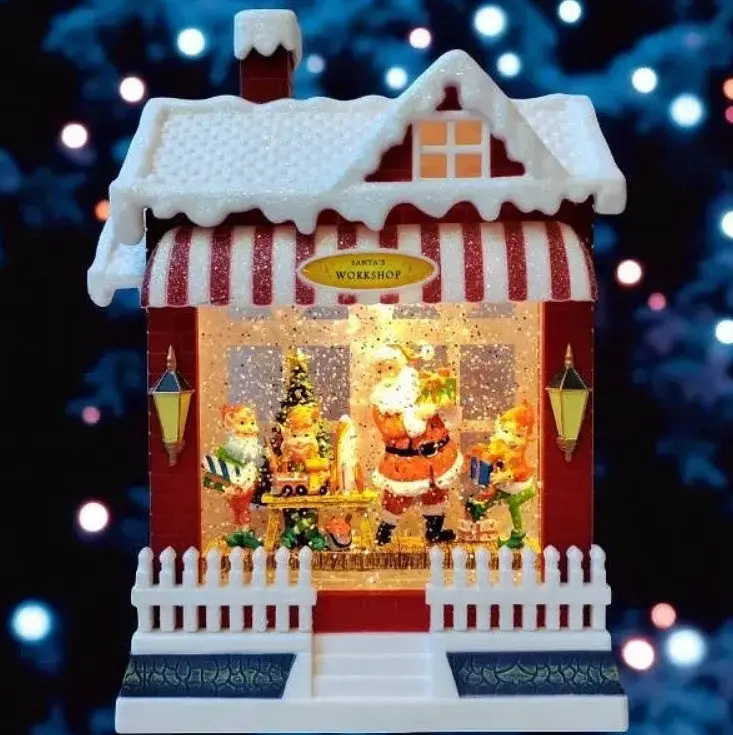 Нічник новорічний Xmas WDL-24058 Різдвяного магазина нічник з ефектом снігового вихору від батарейок - фото 2