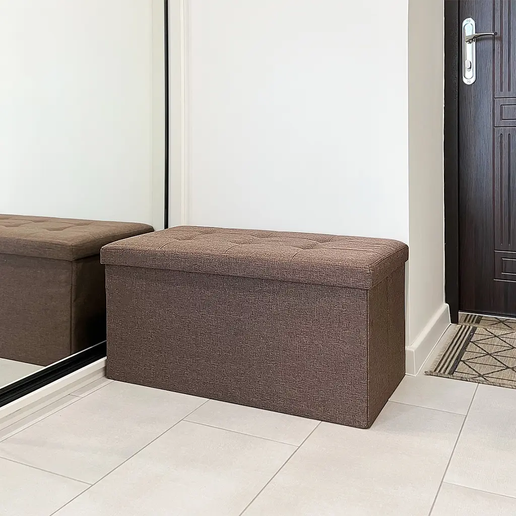 Пуф двойной для хранения МВМ My Home текстильный, 760х380х380 мм, коричневий (TH-04 BROWN) - фото 3