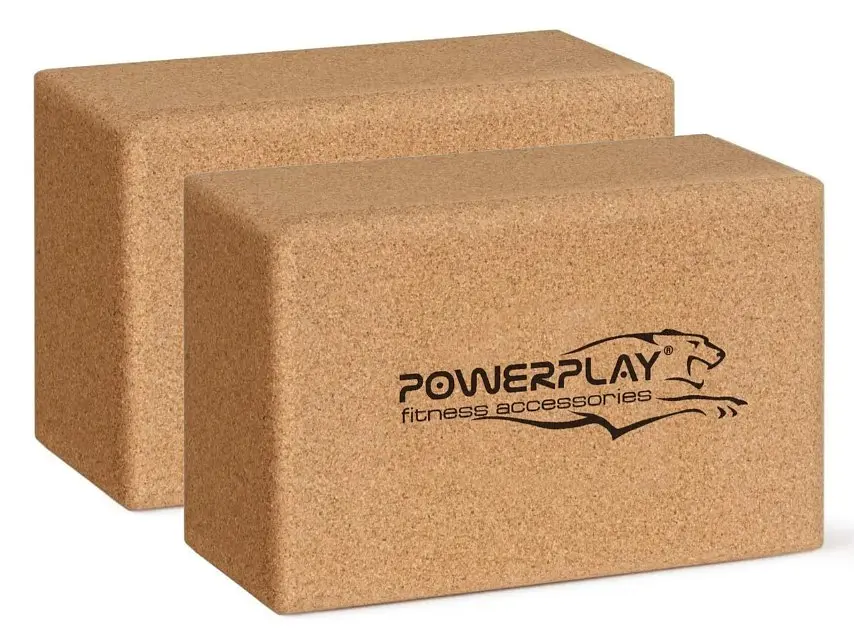 Блоки для йоги PowerPlay PP_4006 з пробкового дерева 2 шт Cork Yoga Block + гумка 7.5 кг (PP_4006_Cork_2in) - фото 2