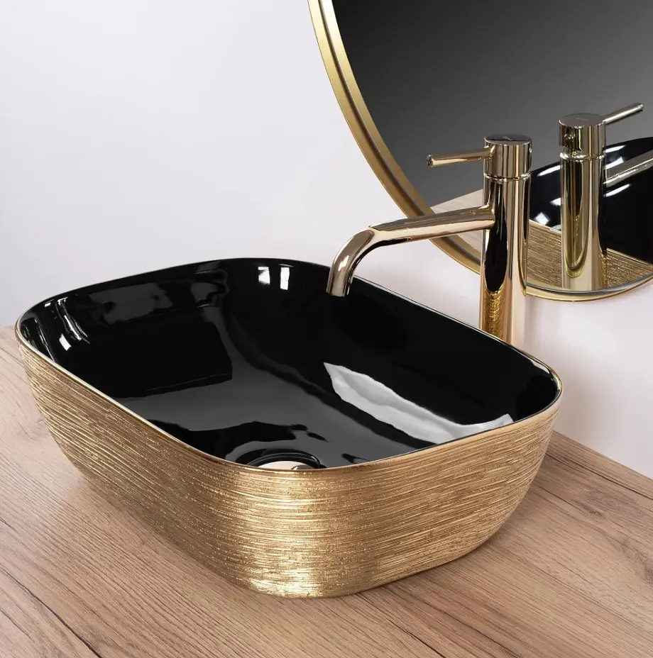Умивальник Rea Belinda 33x46,5 black/gold brush (REA-U8780), Структурна - фото 4