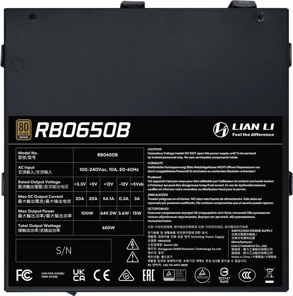 Блок питания Lian Li RB0650B 650W 80+ Bronze Black (G9P.RB0650B.B000.EU) - фото 2