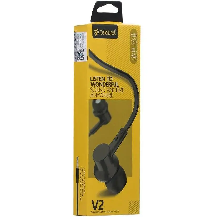 Дротові навушники Celebrat 3.5 mm V2 вакуумні з мікрофоном 1.2 m Black - фото 2