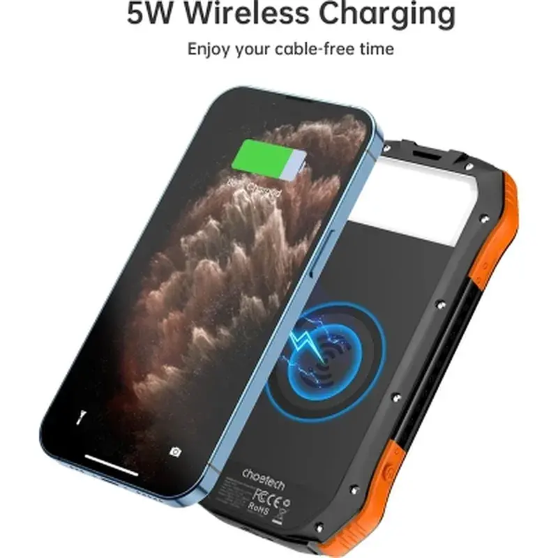 Батарея універсальна Choetech 10000mAh, 5V/2.1A, solar panel, Qi-5W, Black-Orange (B659-OR) - фото 5