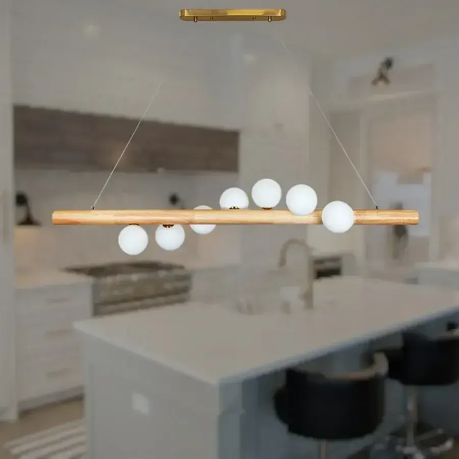 Люстра стельова LED Levistella 7529783-7 WOOD+WH, 7 плафонів, 1200 мм, біле скло, дерев'яний корпус, сучасний стиль для дому - фото 2