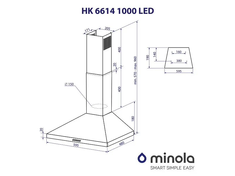 Витяжка Minola HK 5614 BL 1000 LED - фото 10