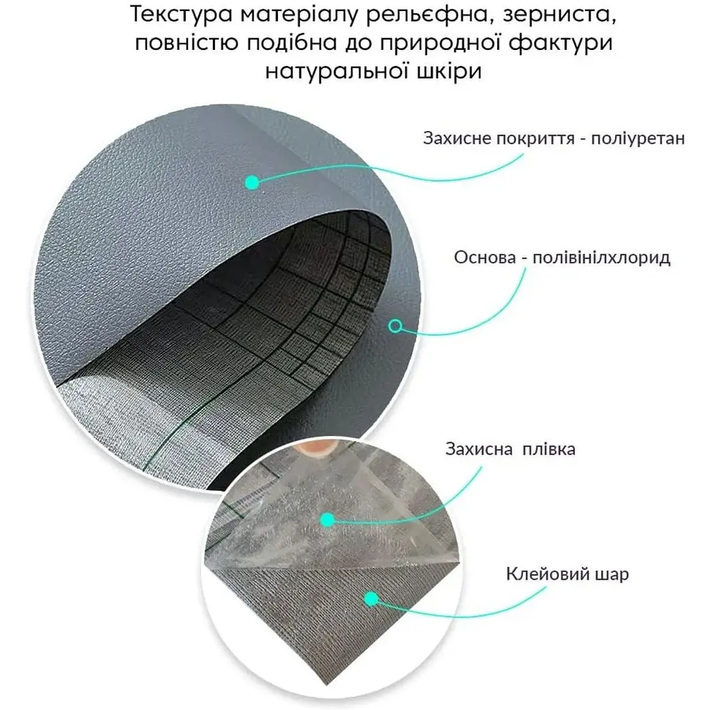 Самоклеюча екошкіра у рулоні 1.37х1м х 0.5мм Темно-сірий SW-00001154 - фото 3
