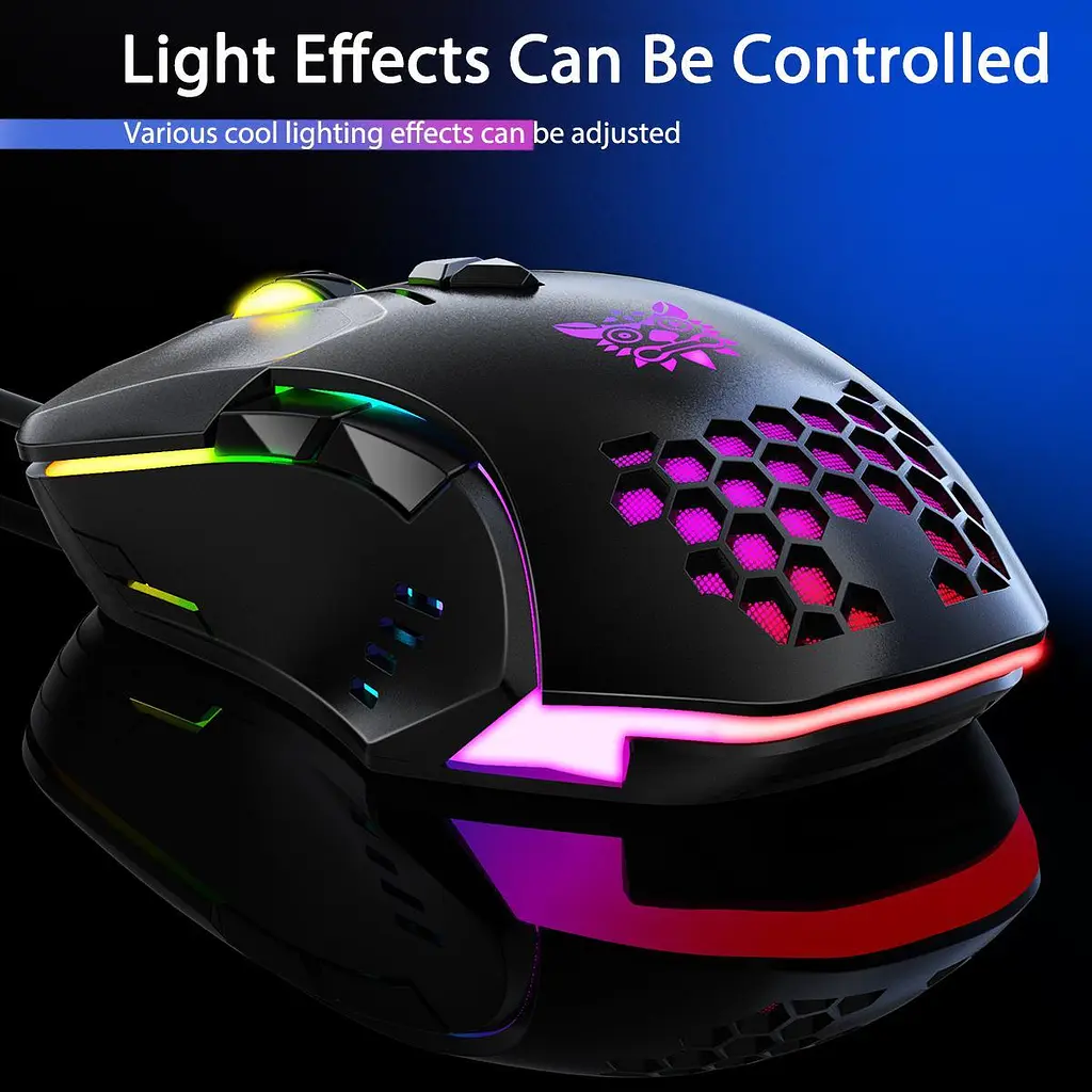 Комп'ютерна мишка Onikuma дротова ігрова комп’ютерна C12 RGB підсвітка 800-6400 DPI 7 кнопок для ПК та ноутбука чорний - фото 4
