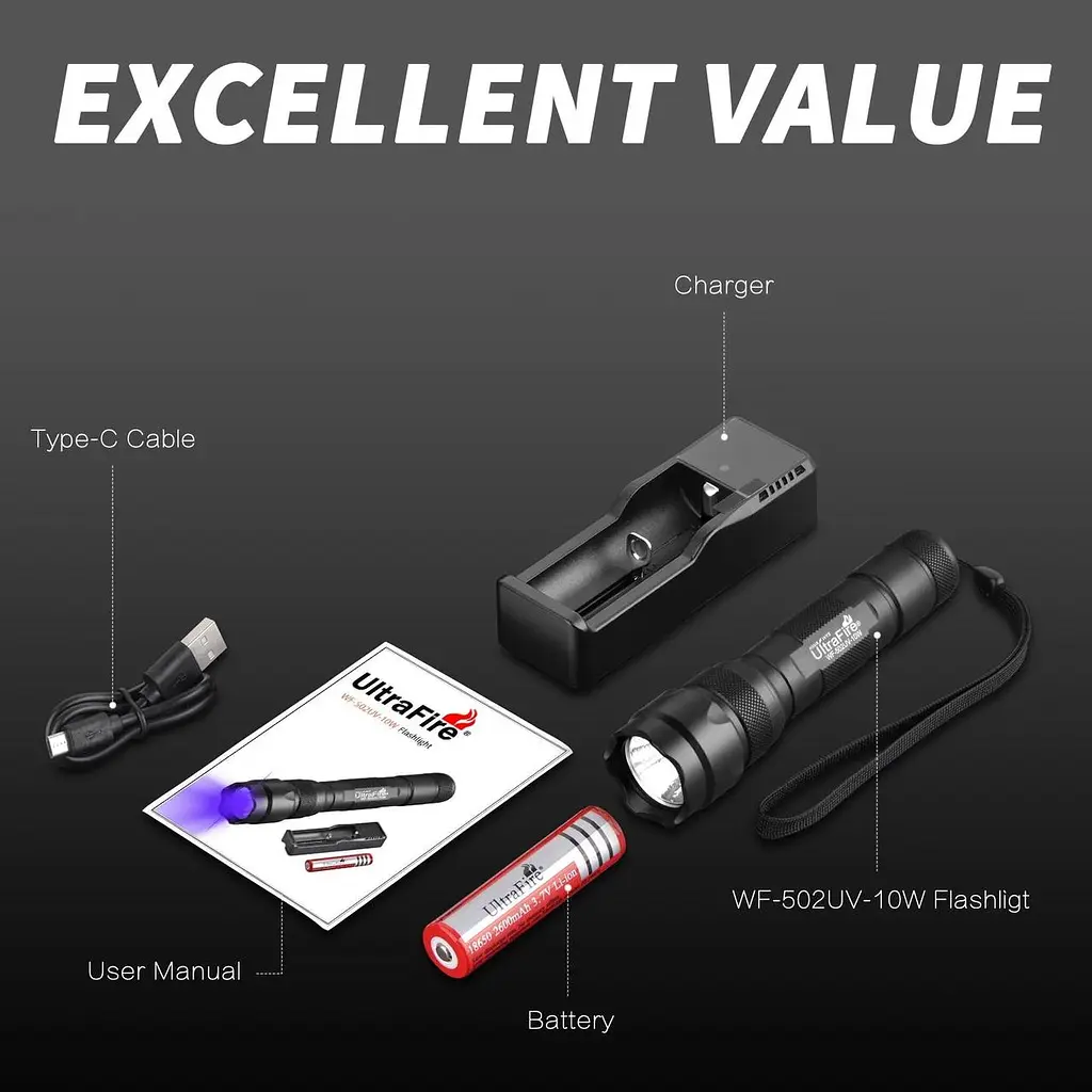 Ліхтарик UltraFire WF-502UV - 10 Вт - фото 4