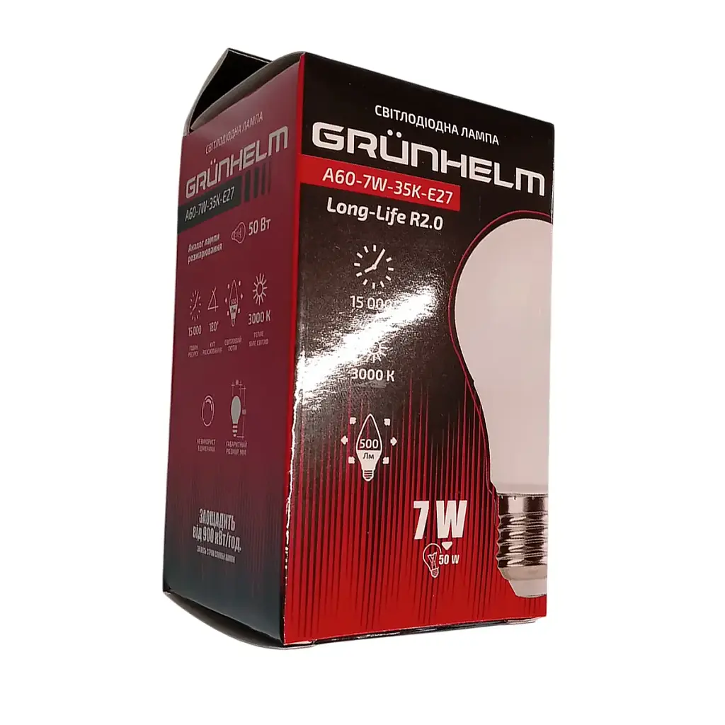 Лампа LED Grunhelm A60-7W-35K-E27 Long-Life R2.0 (149189) - фото 3