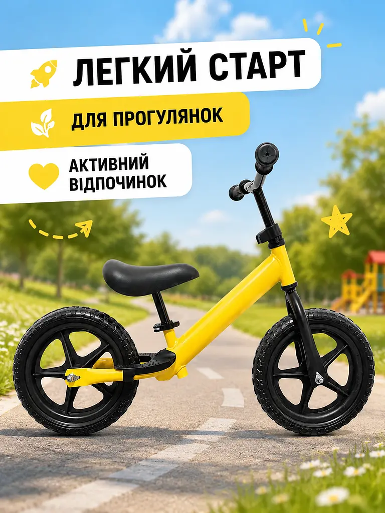Біговел дитячий 12" жовтий EVA колеса сталева рама для дітей 2-4 років (49675971) - фото 8