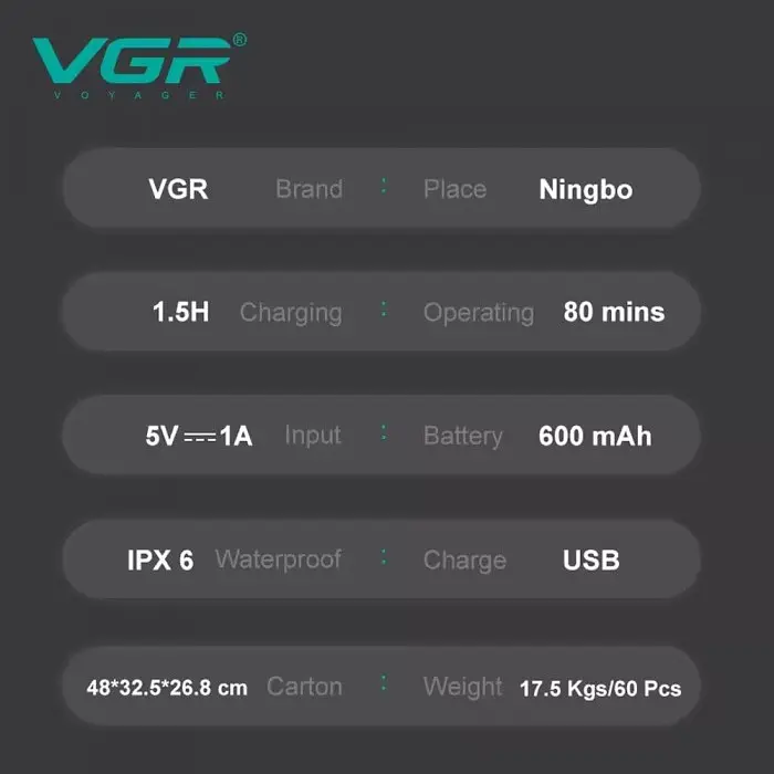 Електробритва VGR V-308 шейвер, подвійне лезо, 9000 RPM, LED-дисплей Зелений - фото 6