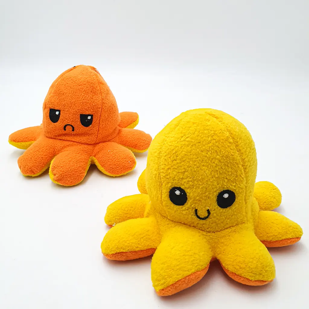 М'яка іграшка Восьминіг перевертень двосторонній веселий сумний Mood Octopus 20 см UKC жовто/жовтогарячий - фото 4