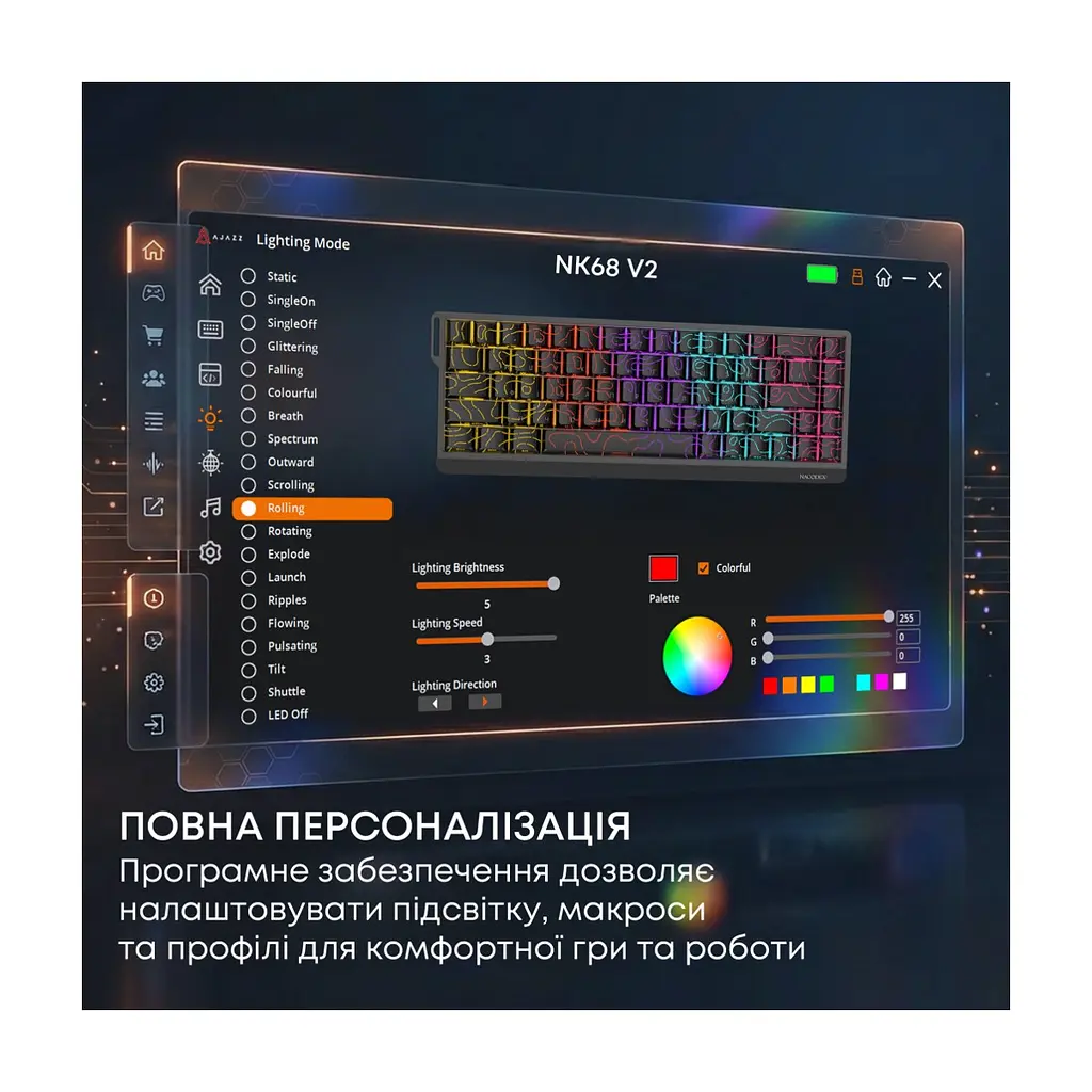 Клавіатура Ajazz NacodeX NK68 V2 Red Switch LED USB UA Black (NK68-V2-R-S-B) - фото 9