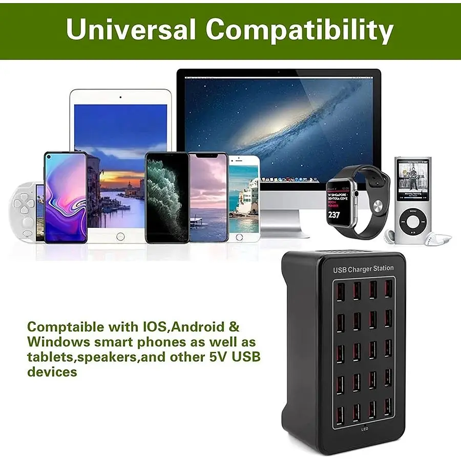 Зарядная станция ILEPO многопортовая на 20 USB портов 100 Вт / сетевое мультизарядное устройство (19013) - фото 12