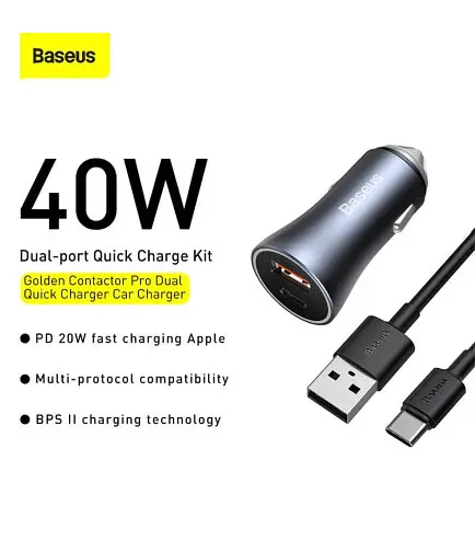АЗУ Baseus Golden Contactor Pro Dual Quick Charger 40W USB+Type-C+Cable Type-C to Lightning TZCCJD-B0G Grey - фото 5