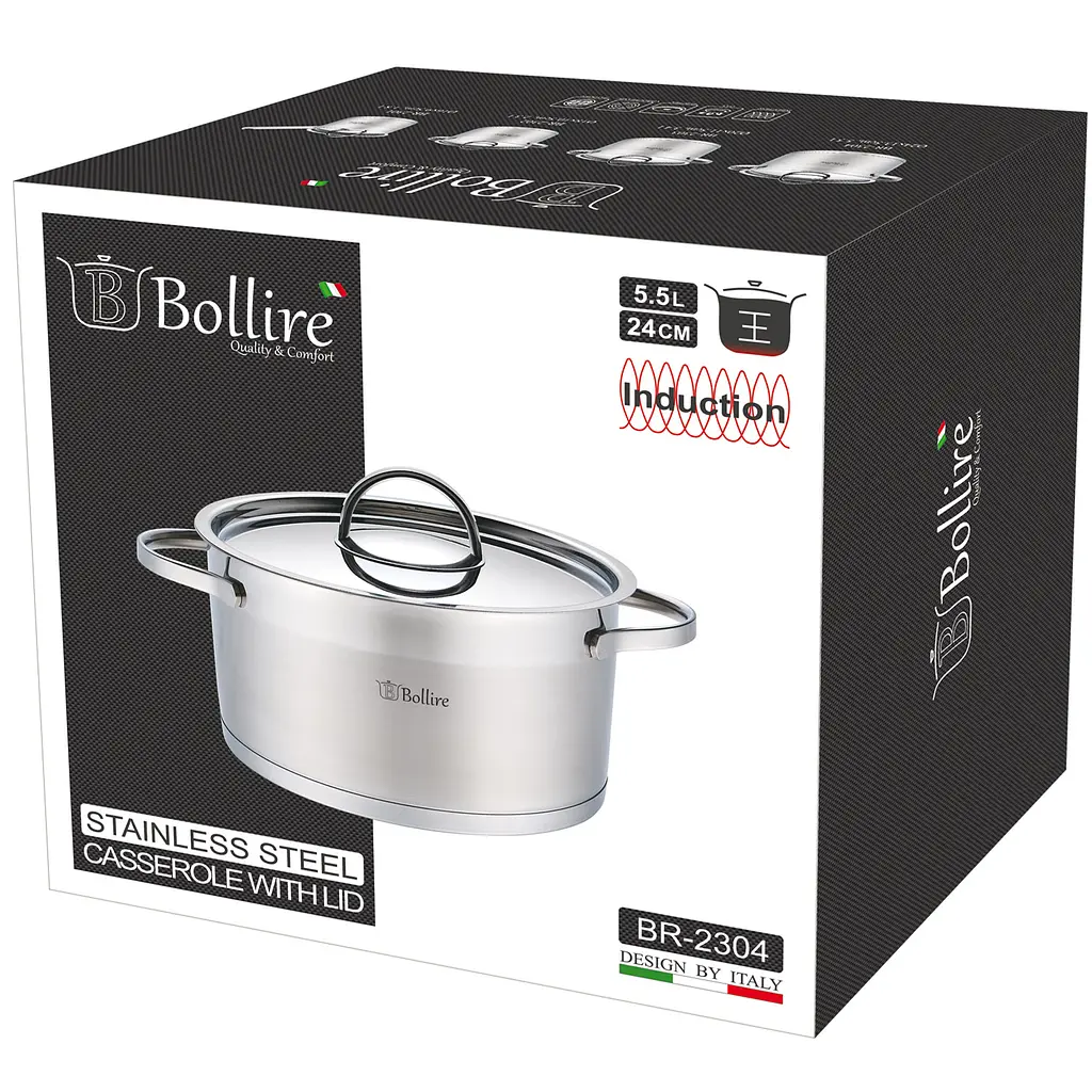 Каструля Bollire Catania, з кришкою, срібляста, 24 см, 5,5 л (BR-2304) - фото 3