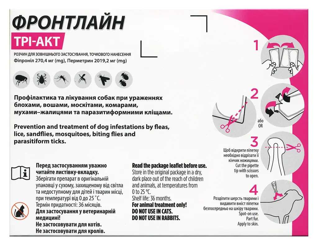 Краплі Boehringer Ingelheim Frontline Tri-Act від бліх та кліщів для собак 20-40 кг 3 піпетки + Плед для пікніка Frontline темно-синій - фото 4