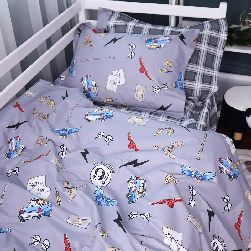 Простирадло на гумці MirSon Poplin Line Kids 08 Harry Potter 200х220 см сіре (2200009719592) - фото 3