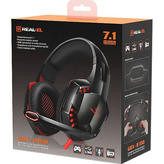 Ігрові навушники REAL-EL GDX-8100 Black/Red (EL124100055) [112568] - фото 11