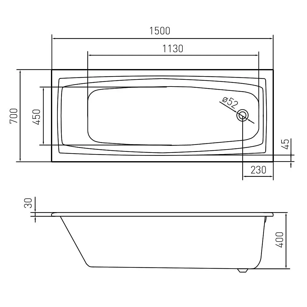 Ванна акрилова Volle Solar 150x70 TS-1579340, Білий - фото 2