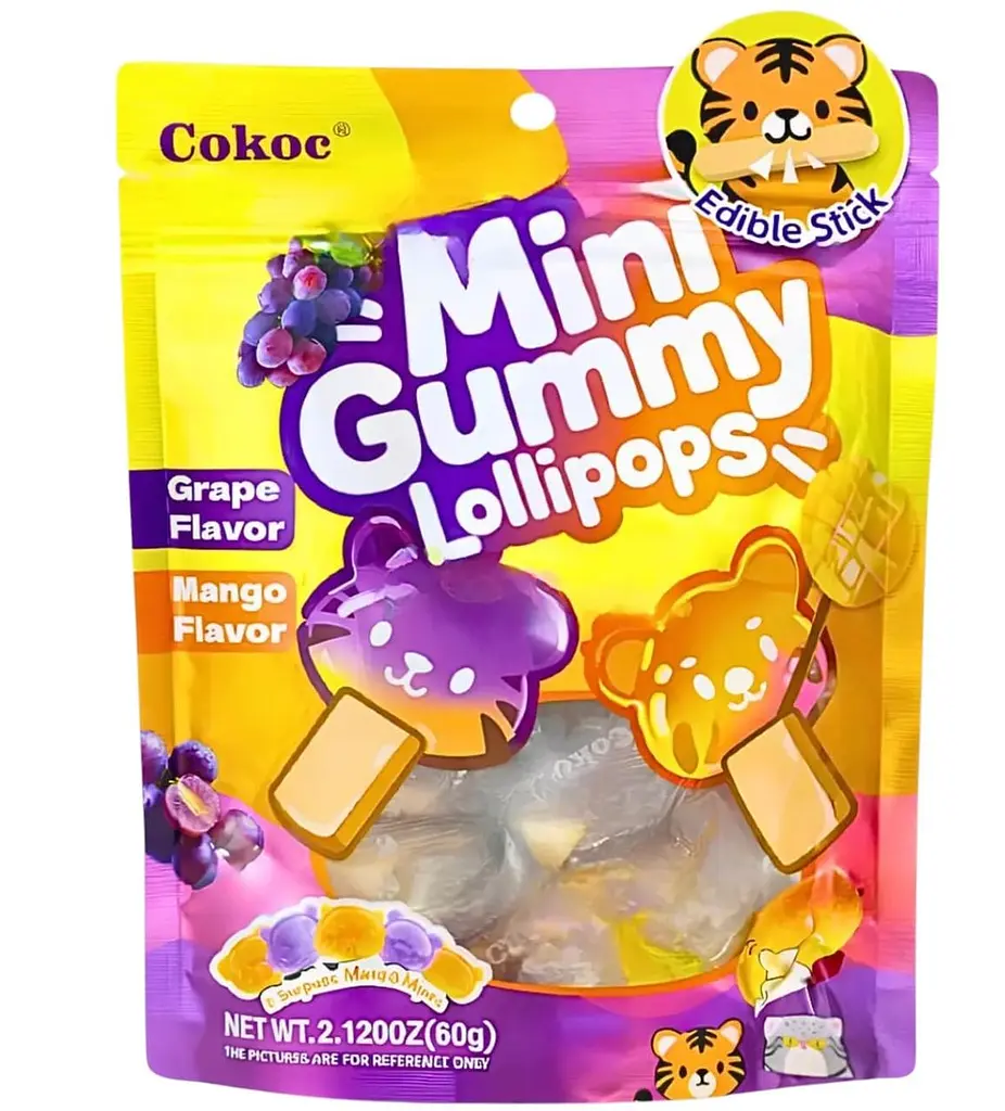 Жувальні цукерки Cokoc Gummies Mini Lollipop Grape & Mango 60г