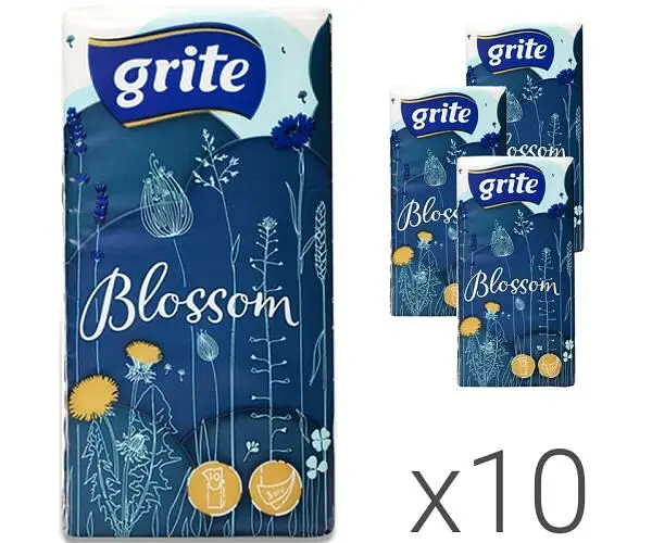 Grite Blossom, 10 шт., Хусточки паперові Гріте, трьохшарові