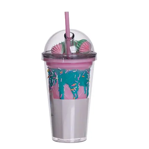 Пластикова склянка з трубочкою та кришкою 400 мл багаторазова пластикова склянка Морська хвиля Yiwu HP-18-1TUP - фото 2