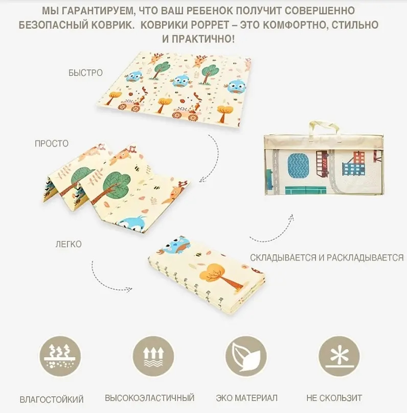 Дитячий двосторонній складаний килимок Poppet Тигреня в лісі і Молочна ферма, 150х180 см (PP001-150) - фото 12