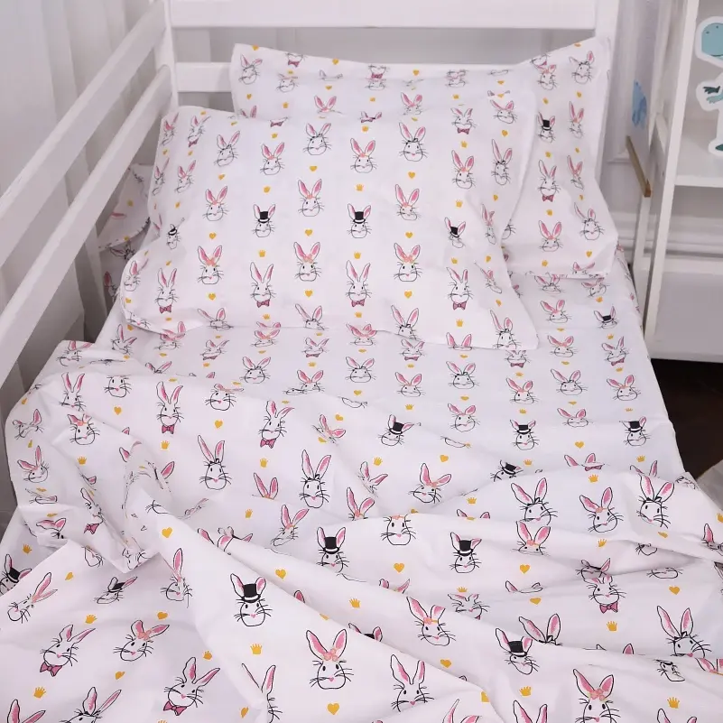 Простирадло MirSon на резинці Бязь Kids Time 17-0529 Bunnies white 70х140 см біле (2200008620165) - фото 5