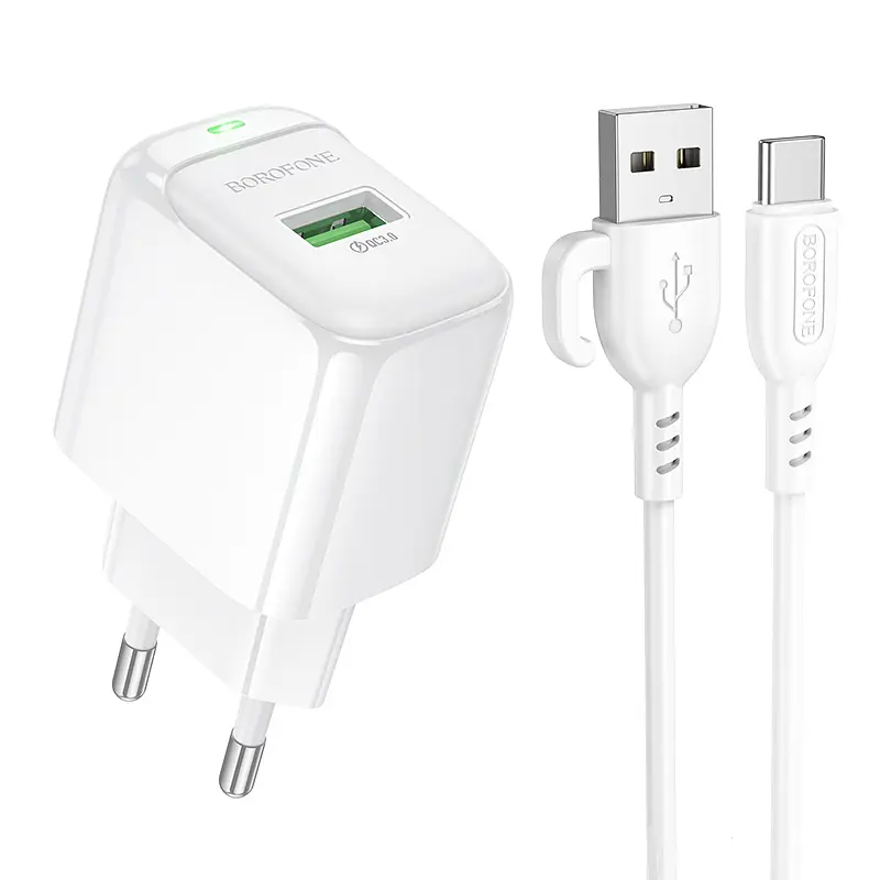 Мережевий зарядний пристрій BOROFONE BAS42A Potential single-port QC3.0 charger set(Type-C) 18W білий