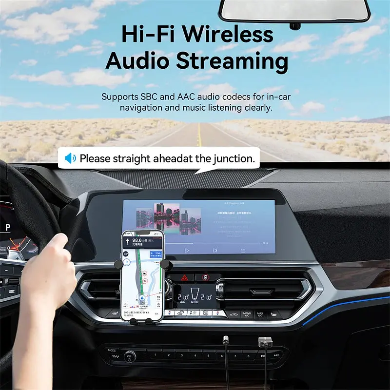 Автомобільний аудіоприймач Vention AUX TRS 3.5мм USB Bluetooth 5.4 Coiled Cable Zinc Alloy 1.5M Сірий (NAIHG) - фото 6