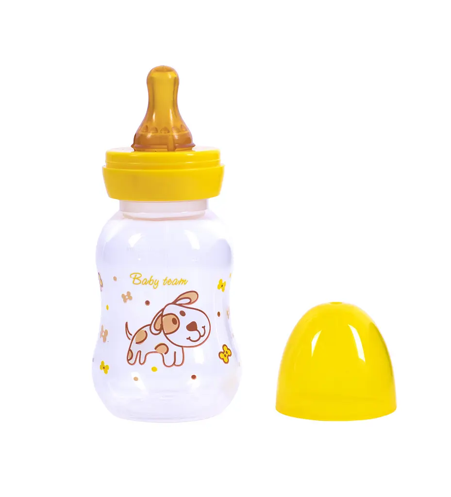 Пляшечка для годування з латексною соскою 0+ Baby team 125 мл Жовтий - фото 2