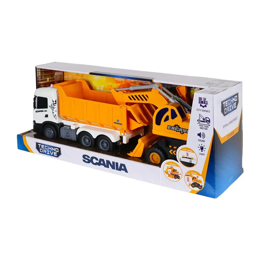 Ігровий набір серії "2 in 1 Truck" – САМОСКИД SCANIA І ЕКСКАВАТОР (світло, звук) TechnoDrive 8001KS - фото 5